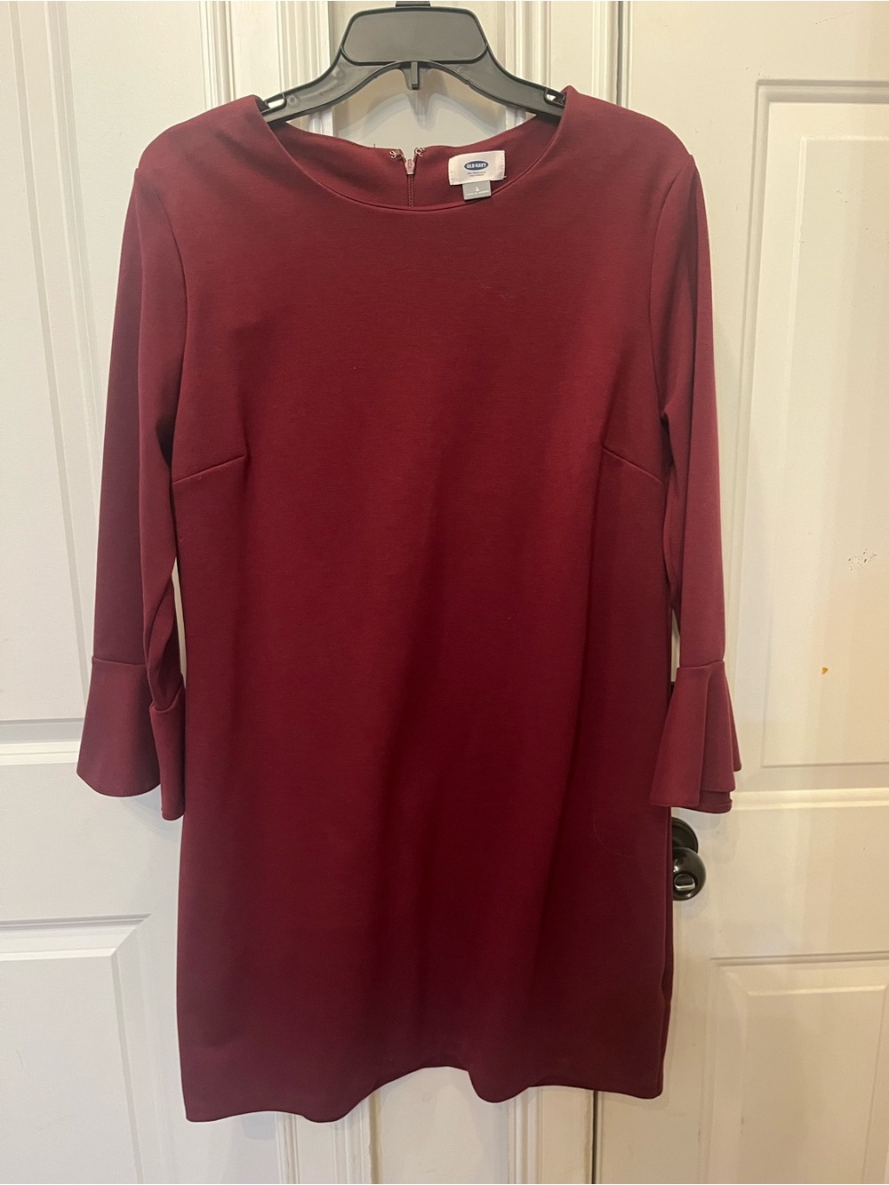 Old Navy Wine Long Sleeve Shift Dress with Ruffle Cuffs